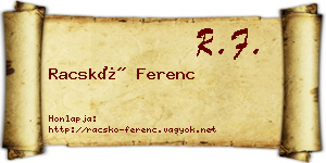 Racskó Ferenc névjegykártya